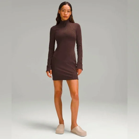 Lululemon•Define Long-Sleeve Dress *Luon Zip Front Contour•BNWT•Brown Sz 4 - Picture 7 of 9